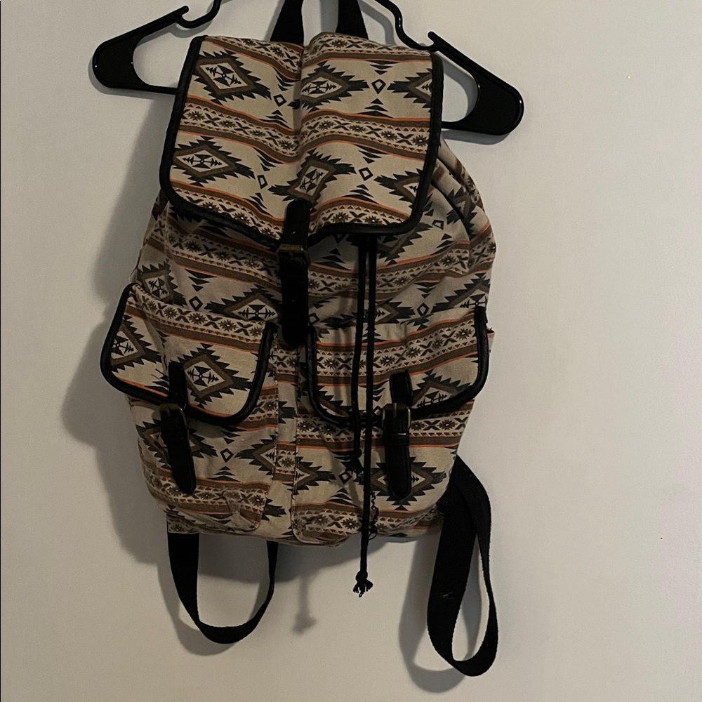 Black and Beige Soft Backpack Boho/Rasta Style cinch top buckles pockets